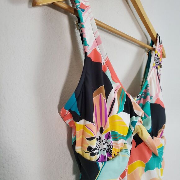 Maxine of Hollywood Swimsuit 14 Multicolor One Piece Tropical Floral Smoothing - Picture 6 of 11